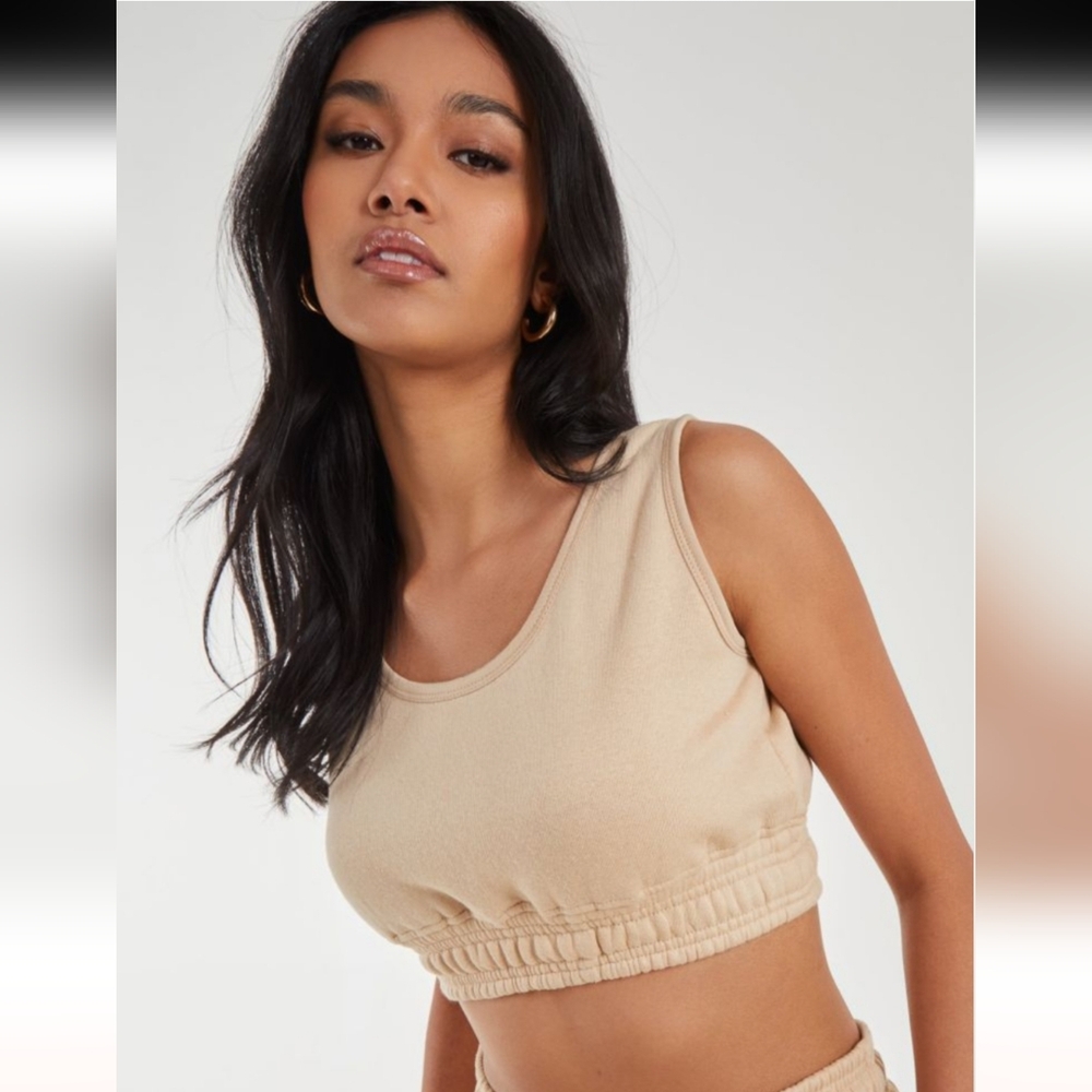 MISS POSH FLEECE CROP TOP, CAPPUCCINO M